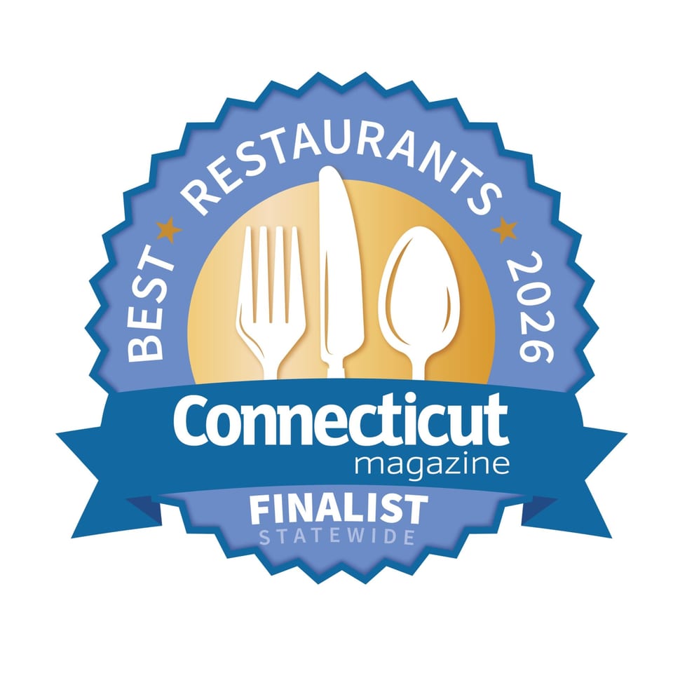 Connecticut Magazine's "Best Restaurants 2026 Finalist Statewide" award badge, featuring cutlery icons.