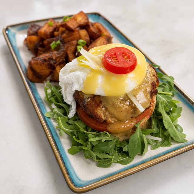 Salmon Cake Egg Benedict.